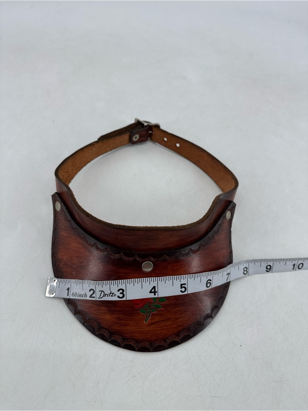 Vintage 70s Boho Hippie Groovy Western Tooled Leather Floral Sun Gambler Visor - Picture 14 of 15
